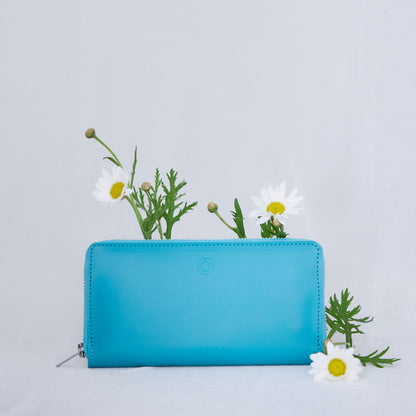 Quiet leather long wallet/turquoise[SAMPLE SALE]