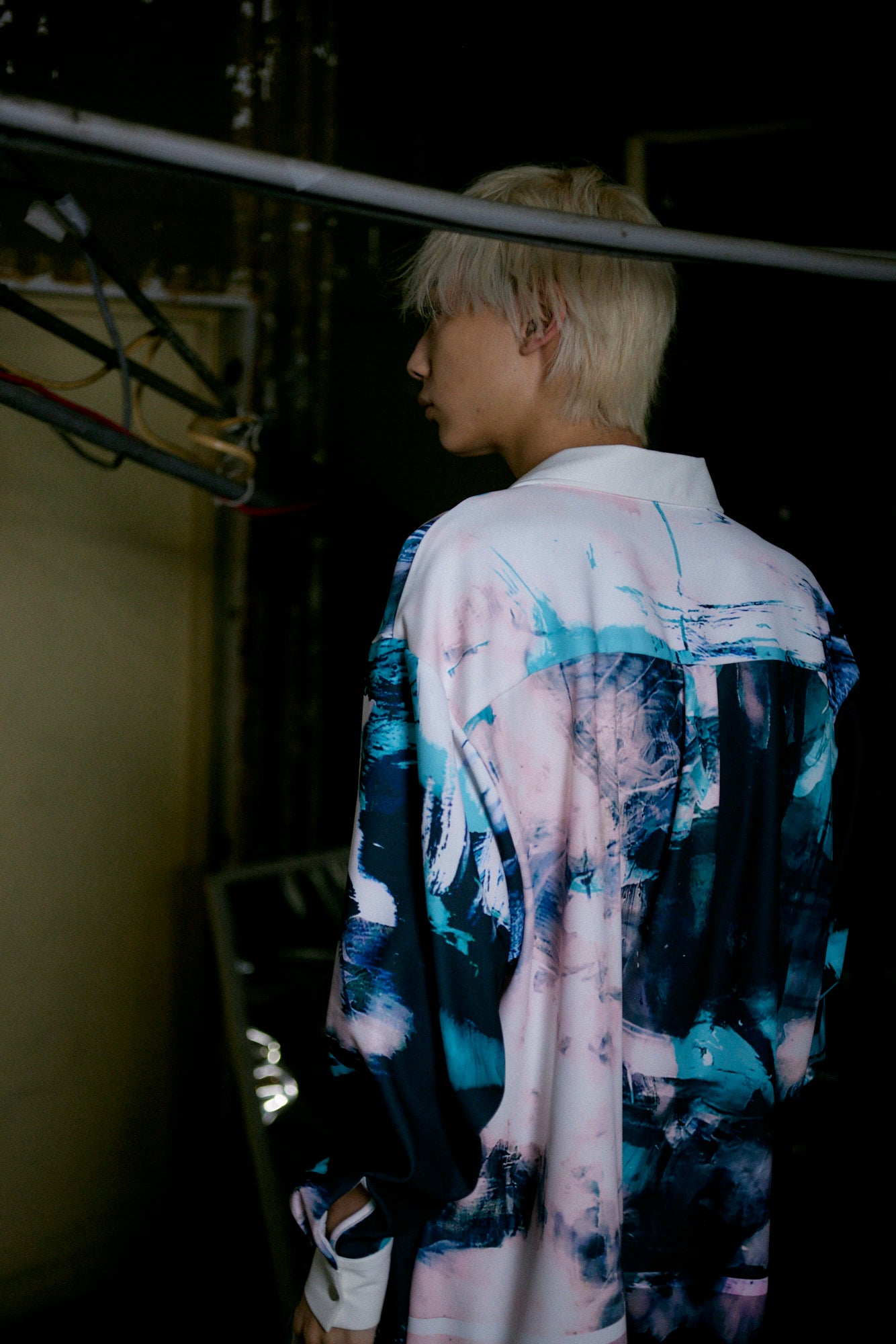 Stony paint open collar shirt / Turquoise