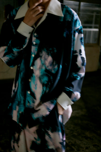Stony paint open collar shirt / Turquoise