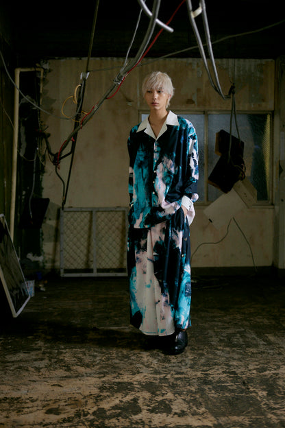 Stony paint open collar shirt / Turquoise