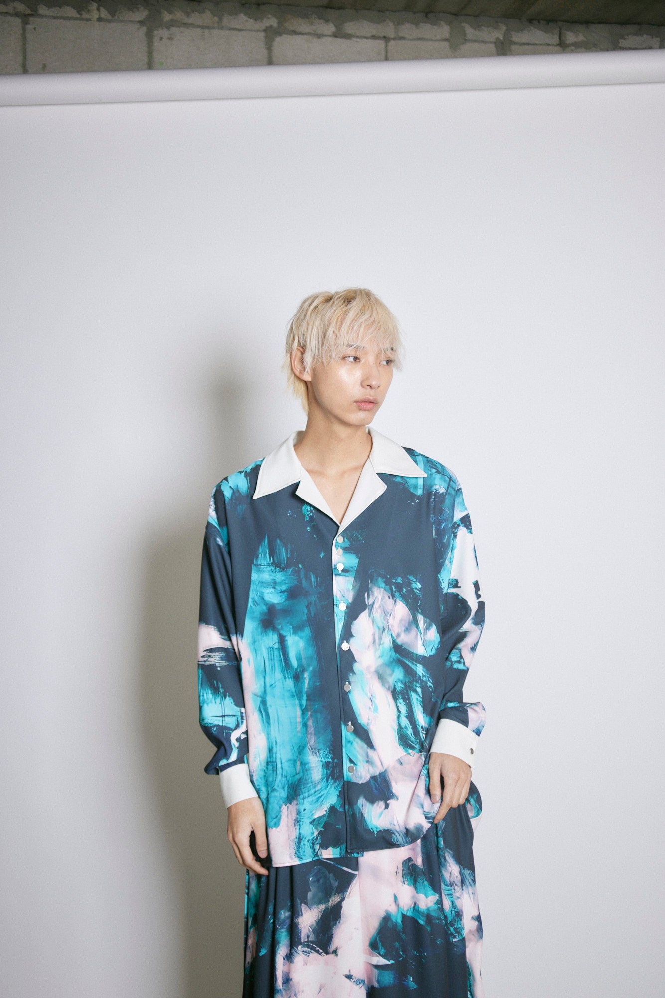 Stony paint open collar shirt / Turquoise